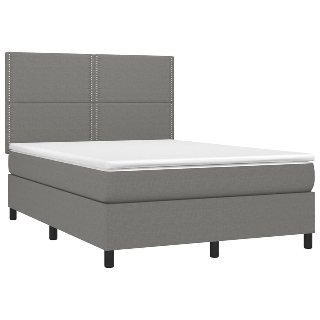 vidaXL Boxspring met matras en LED stof donkergrijs 140x200 cm afbeelding