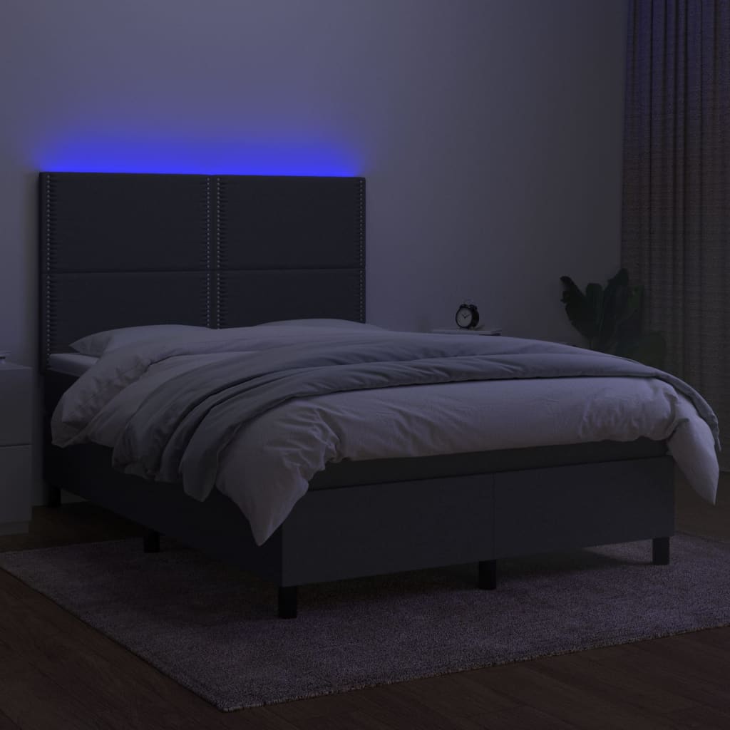 Box spring postel s matrací a LED tmavě šedá 140x200 cm textil