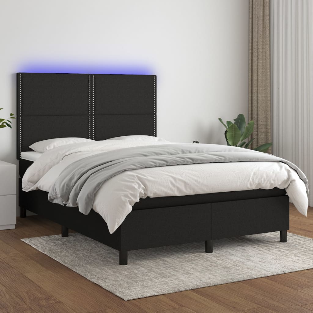 Boxspringbett mit Matratze & LED Schwarz 140×200 cm Stoff