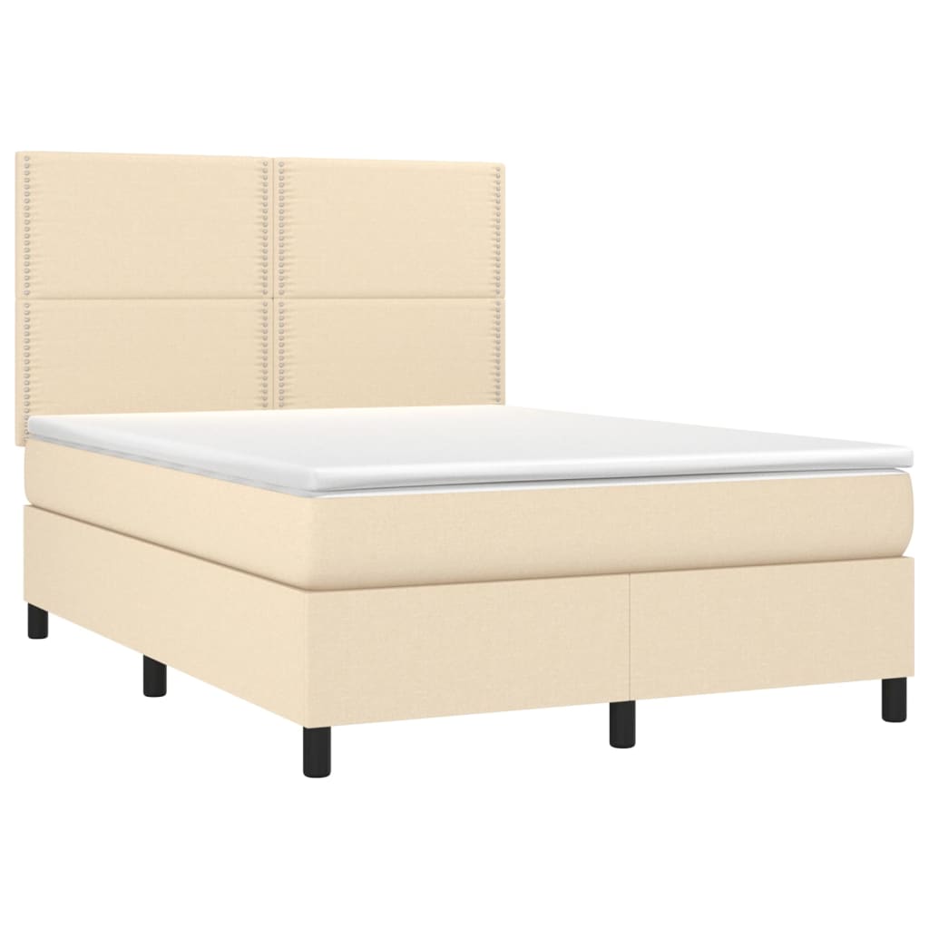 vidaXL Boxspring met matras en LED stof crèmekleurig 140x200 cm afbeelding