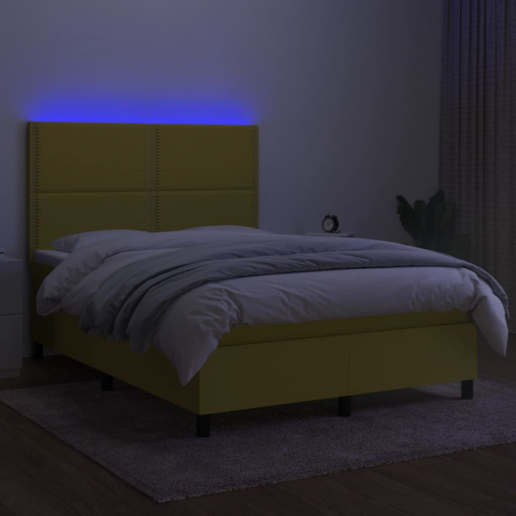 Zöld szövet rugós és LED-es ágy matraccal 140x200 cm 