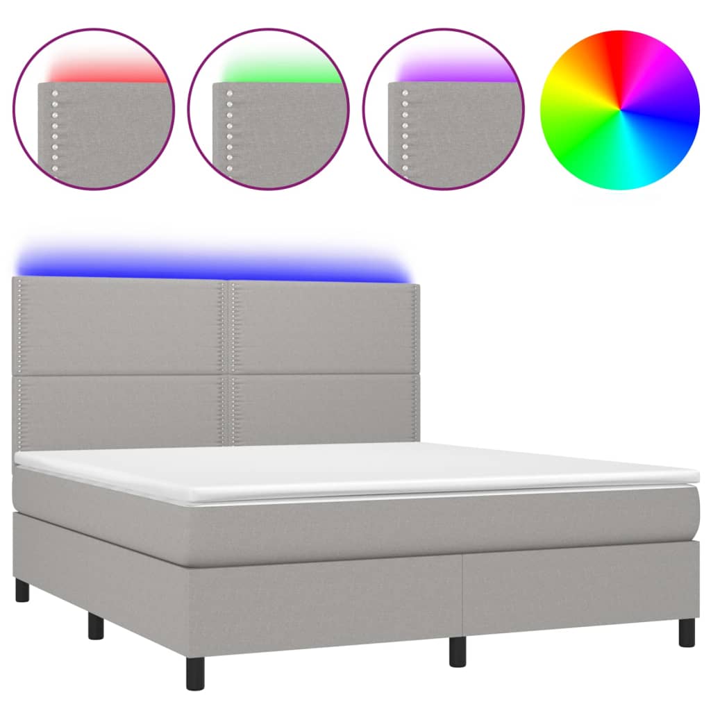 vidaXL Box spring postelja z vzmetnico LED sv. siva 160x200 cm blago