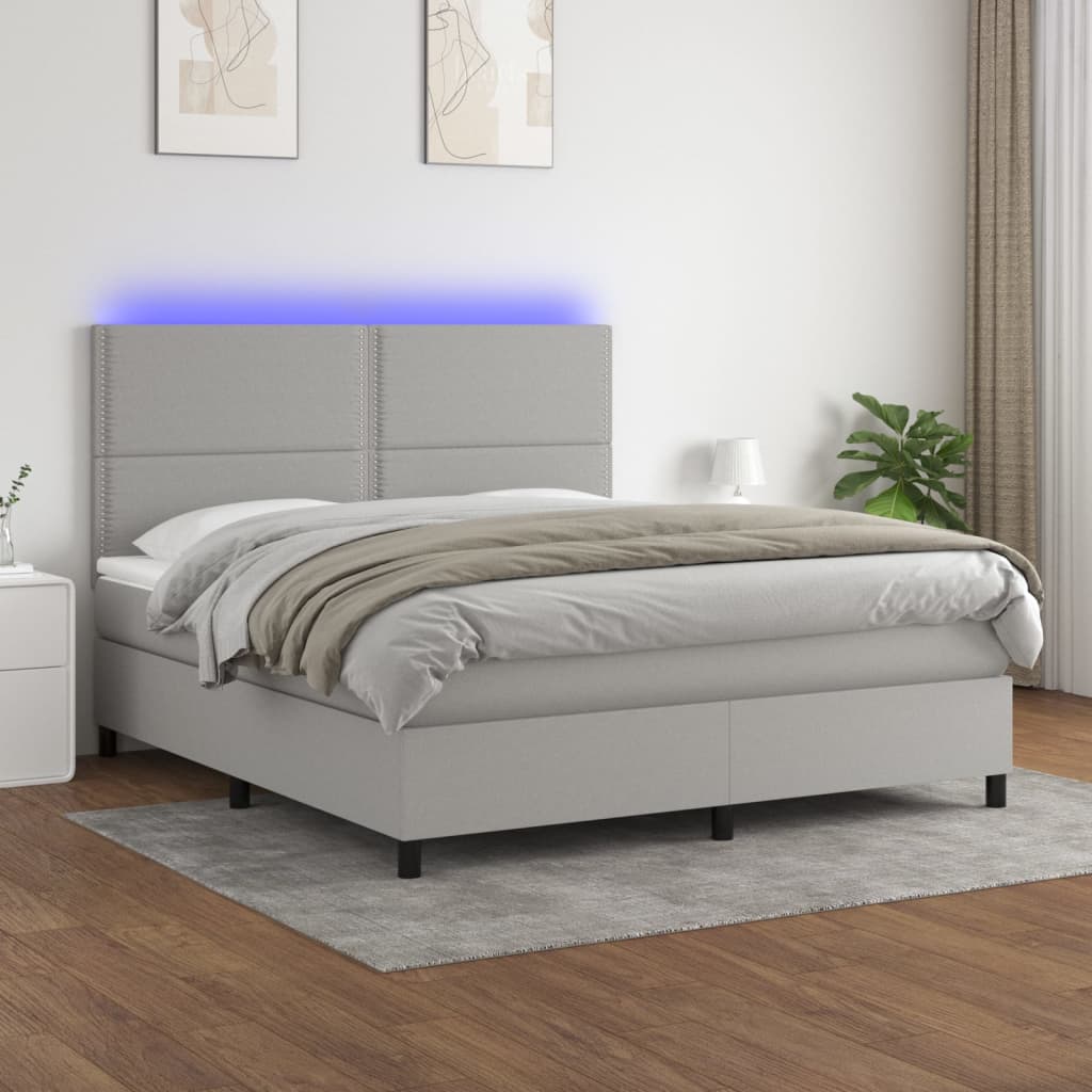 vidaXL Boxspringbett mit Matratze & LED Hellgrau 160x200 cm Stoff