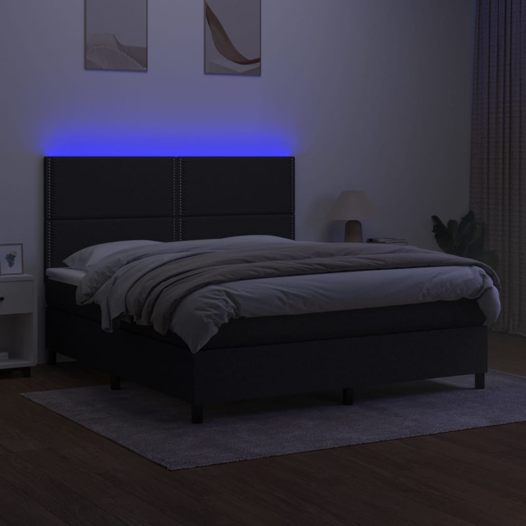 Krevet box spring s madracem LED crni 160x200 cm od tkanine