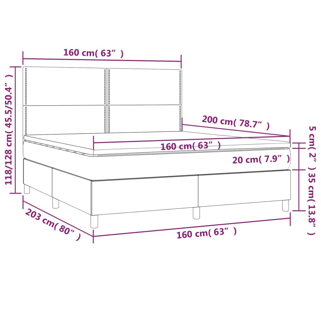 Krevet box spring s madracem LED crni 160x200 cm od tkanine