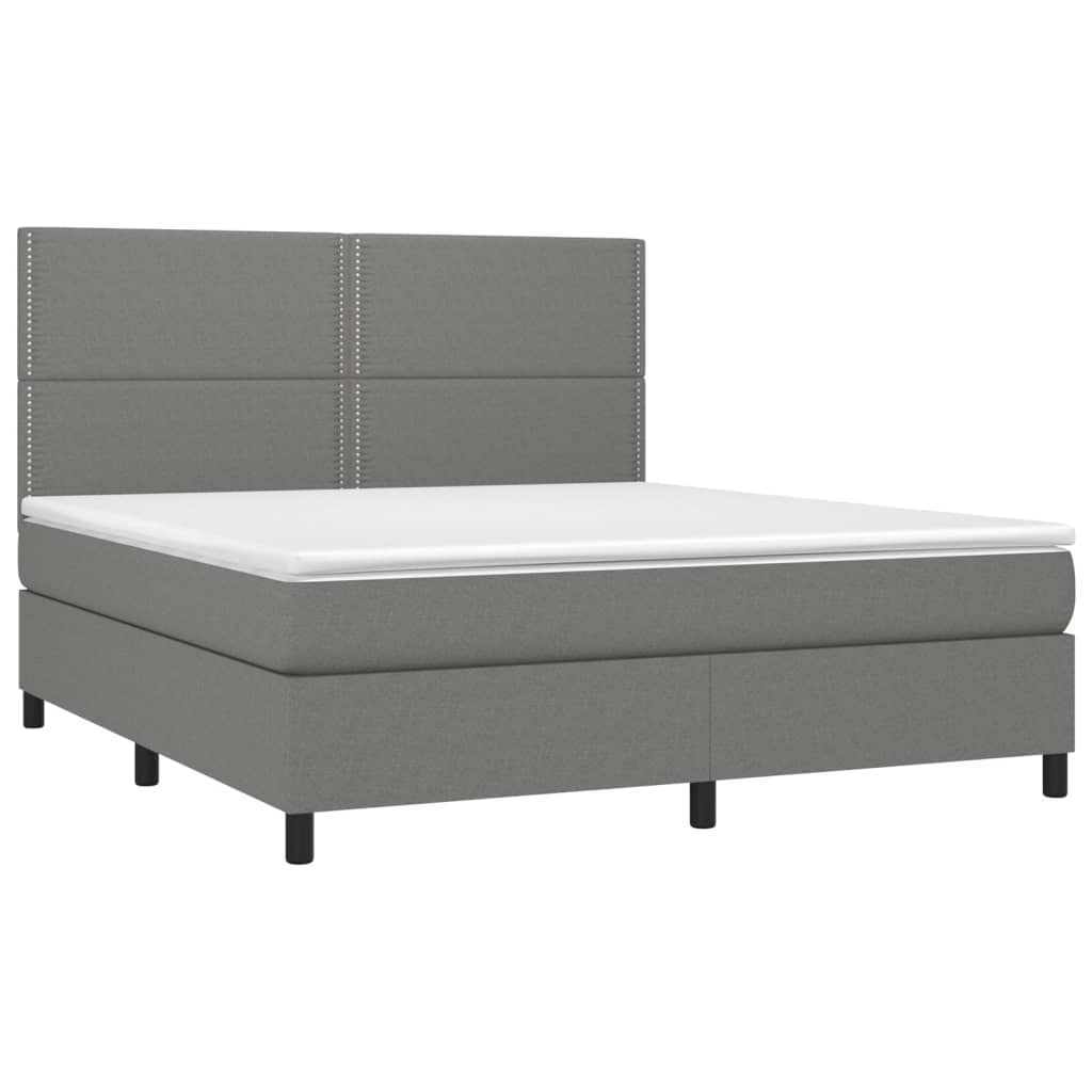 vidaXL Boxspring met matras en LED stof donkergrijs 180x200 cm afbeelding