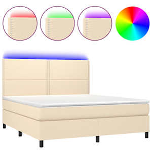 Box spring postel s matrací a LED krémová 180x200 cm textil - obrázek 2