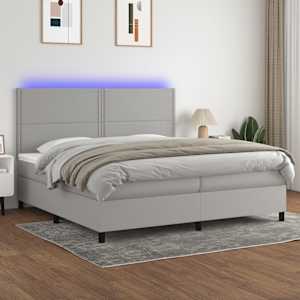 Box spring postelja z vzmetnico LED sv. siva 200x200 cm blago