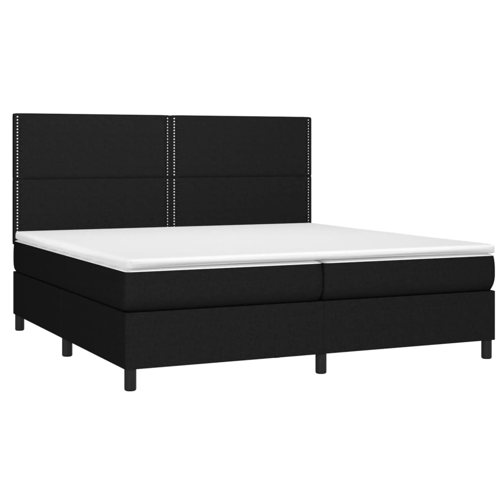 Box spring postelja z vzmetnico LED črna 200x200 cm blago