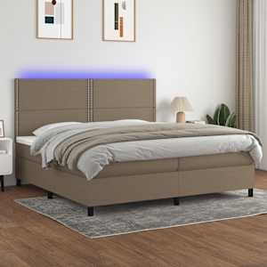 Box spring postelja z vzmetnico LED taupe 200x200 cm blago