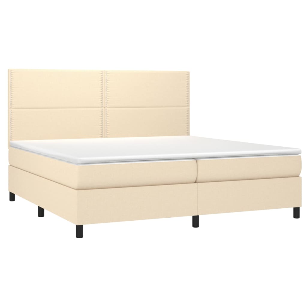 vidaXL Boxspring met matras en LED stof crèmekleurig 200x200 cm afbeelding