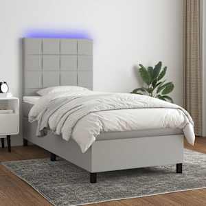 Box spring postelja z vzmetnico LED svetlo siva 80x200 cm blago