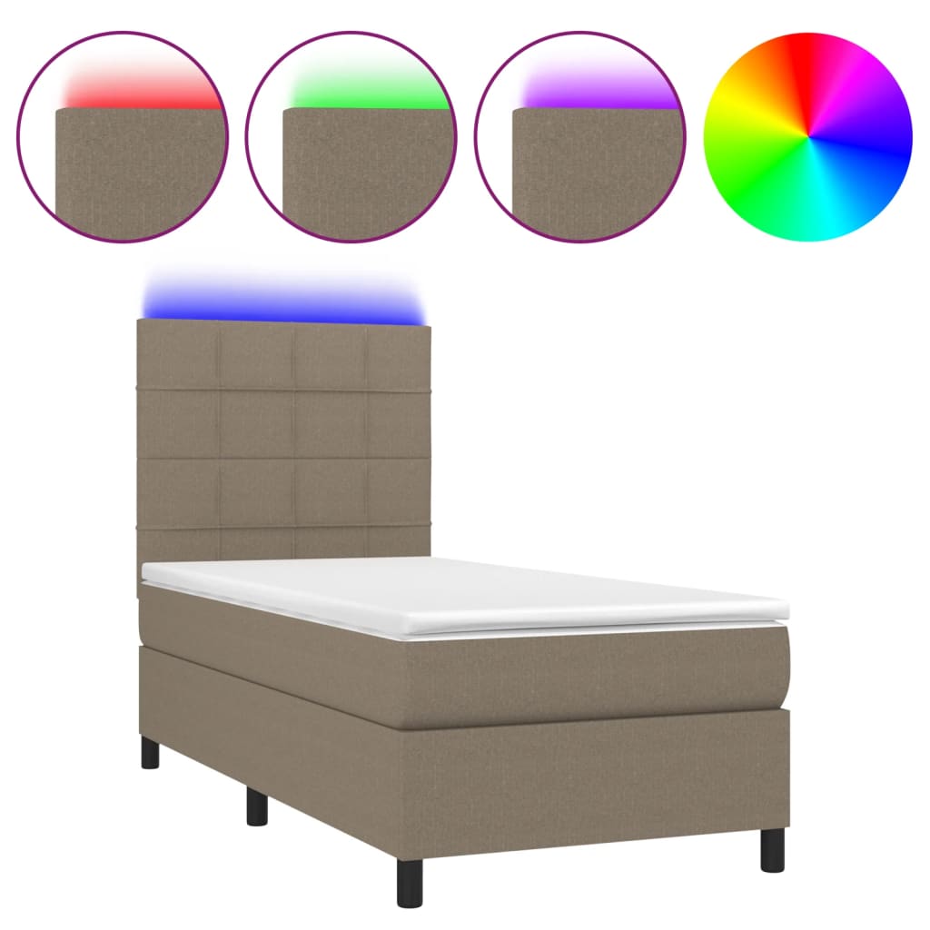 vidaXL Posteľ boxsping s matracom a LED sivohnedá 80x200 cm látka
