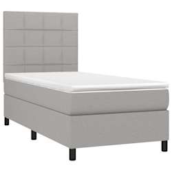 vidaXL Rams&auml;ng med madrass & LED ljusgr&aring; 90x190 cm tyg