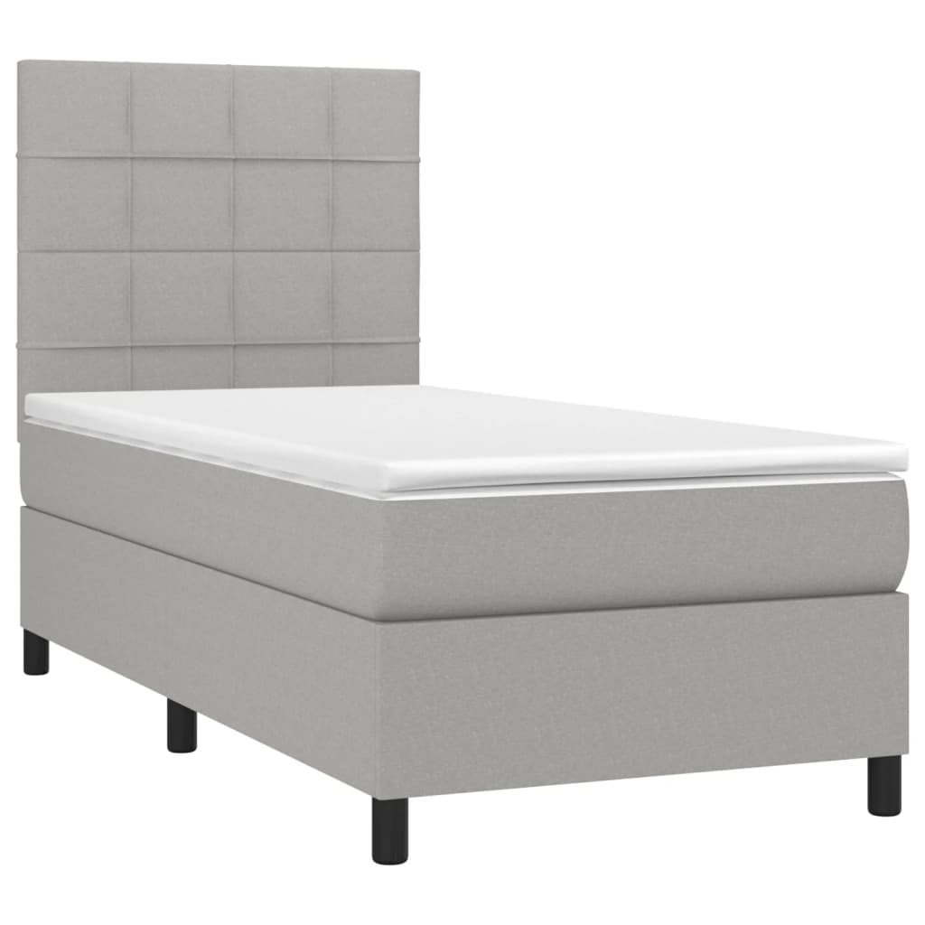 vidaXL Boxspring met matras en LED stof lichtgrijs 90x200 cm afbeelding