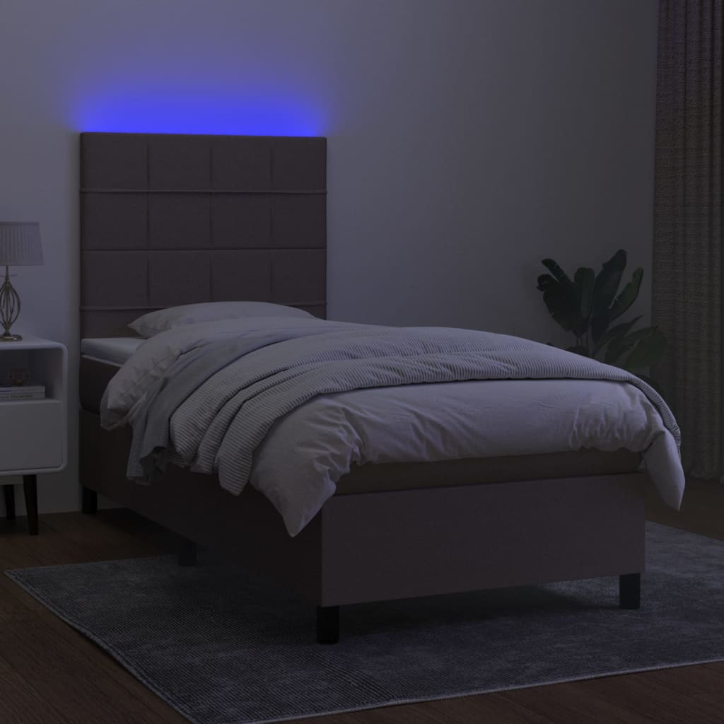 Łóżko kontynentalne z materacem i diodami LED - 203x90x118/128 cm, kolor: taupe