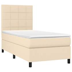 vidaXL Box Spring Bed with Mattress&LED Cream 90x200 cm Fabric