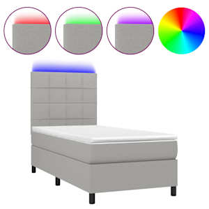Box spring postel s matrací a LED světle šedá 100x200 cm textil - obrázek 2