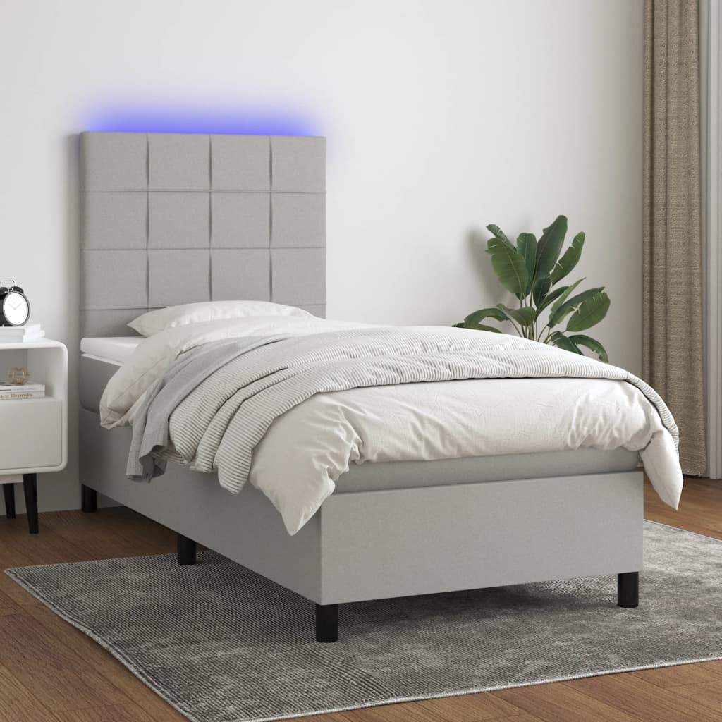 Box spring postel s matrací a LED světle šedá 100x200 cm textil