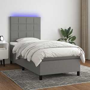 Box spring postel s matrací a LED tmavě šedá 100x200 cm textil - obrázek 1