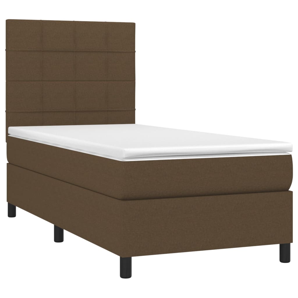 vidaXL Boxspring met matras en LED stof donkerbruin 100x200 cm afbeelding