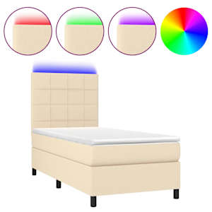 Box spring postel s matrací a LED krémová 100x200 cm textil - obrázek 2
