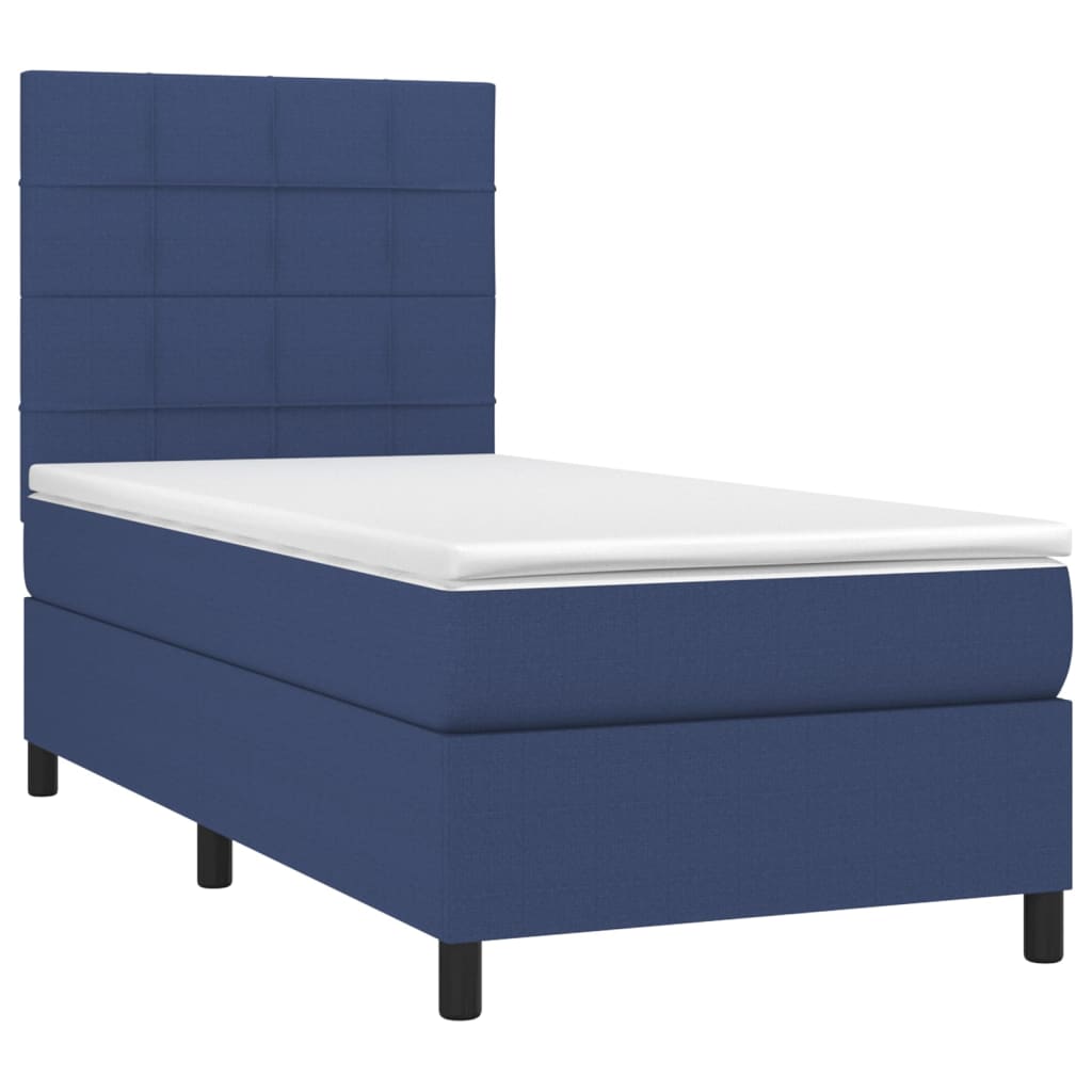 vidaXL Boxspring met matras en LED stof blauw 100x200 cm afbeelding