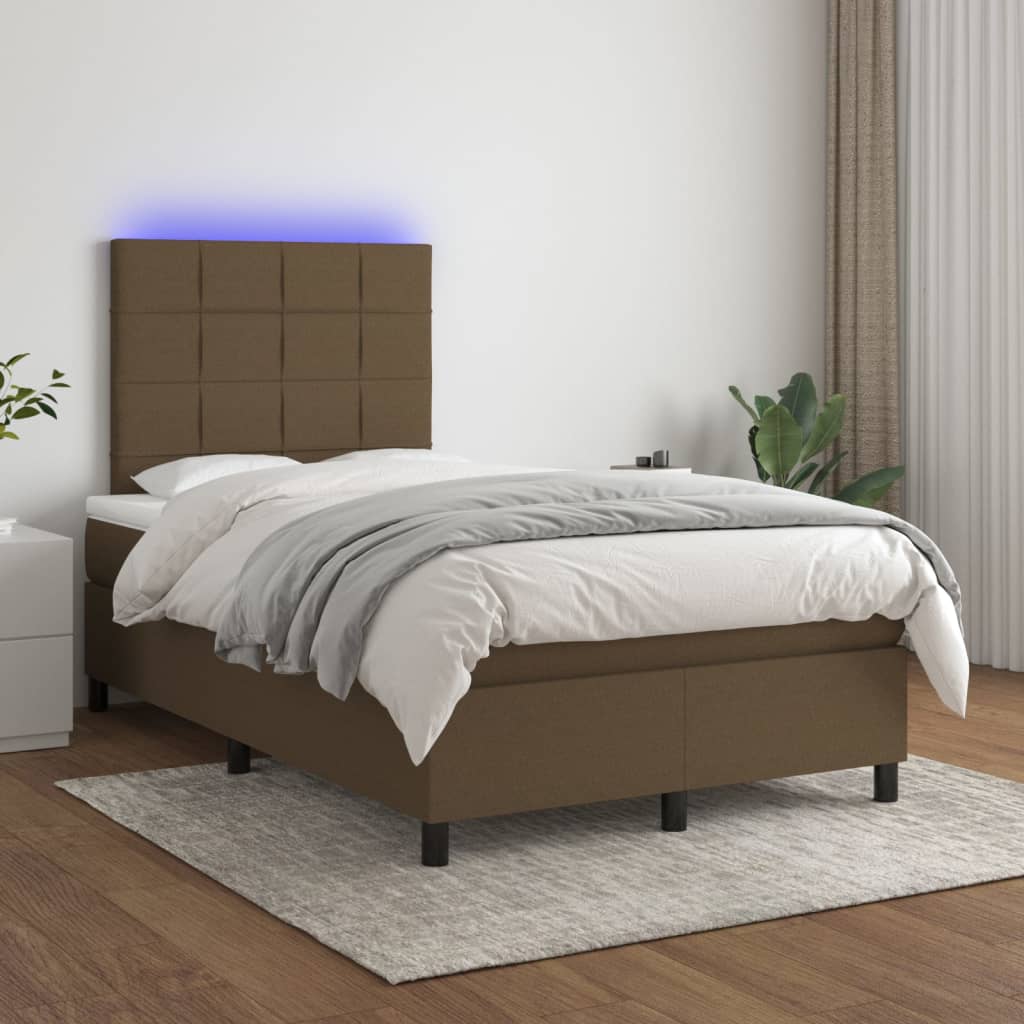 Barna szövet rugós és LED-es ágy matraccal 120 x 200 cm 