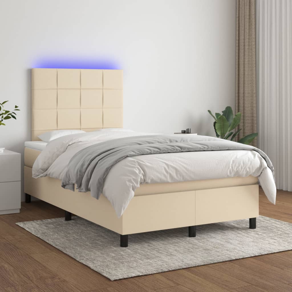 Sommier tapissier avec matelas et LED Crème 120x200 cm Tissu
