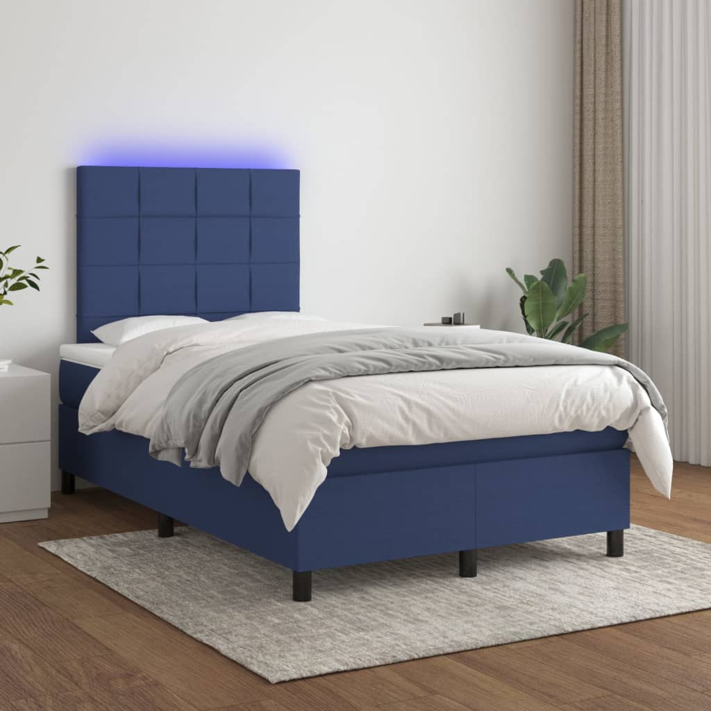 Box spring postel s matrací a LED modrá 120 x 200 cm textil