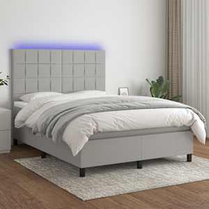 Box spring postel s matrací a LED světle šedá 140x190 cm textil - obrázek 1