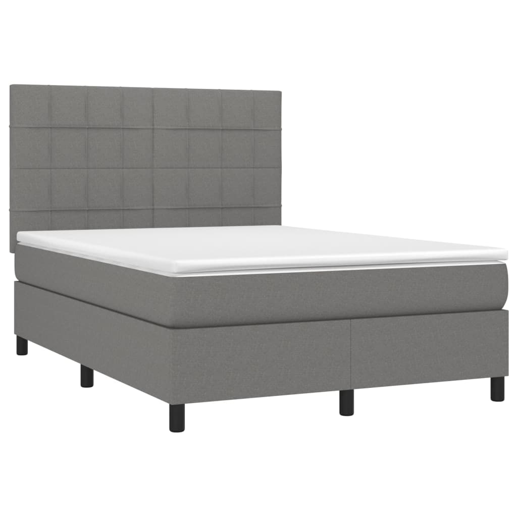 vidaXL Boxspring met matras en LED stof donkergrijs 140x190 cm afbeelding