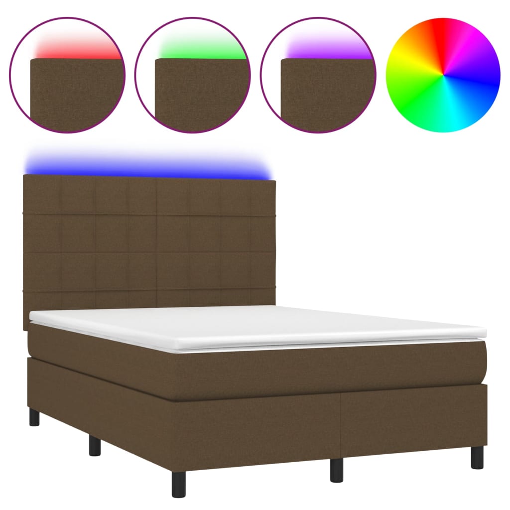 vidaXL Boxspring met matras en LED stof donkerbruin 140x190 cm bruin, foto 3