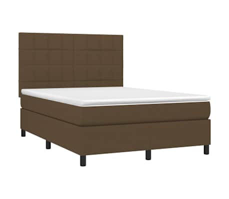 vidaXL Rams&auml;ng med madrass & LED m&ouml;rkbrun 140x190 cm tyg