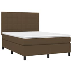 vidaXL Rams&auml;ng med madrass & LED m&ouml;rkbrun 140x190 cm tyg