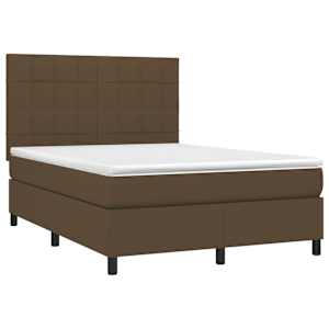 vidaXL Rams&auml;ng med madrass & LED m&ouml;rkbrun 140x190 cm tyg