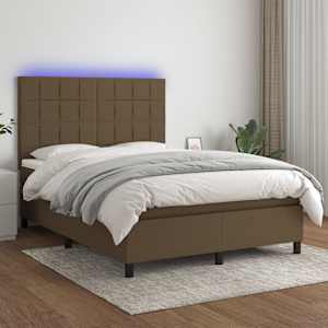 Box spring postel s matrací a LED tmavě hnědá 140x190 cm textil - obrázek 1