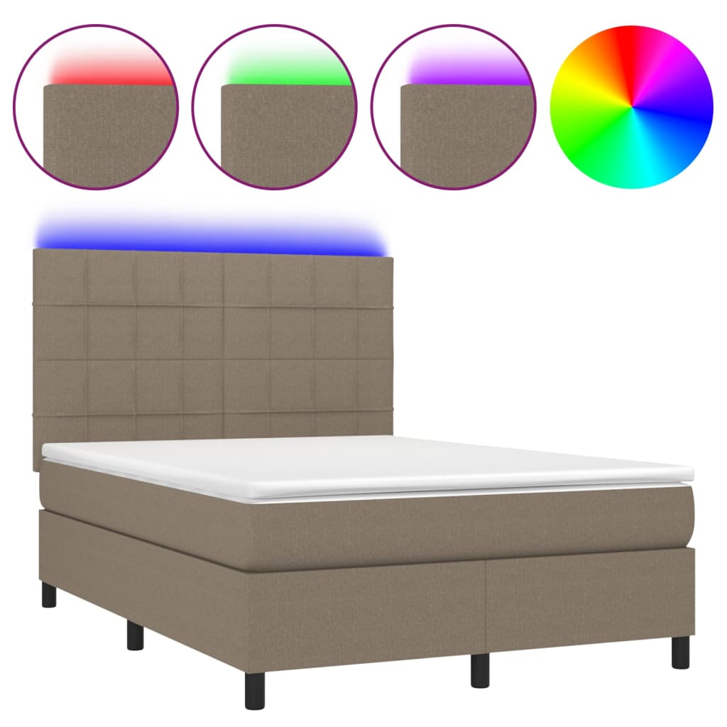 Thumbnail - vidaXL Boxspringbett mit Matratze & LED Taupe 140x190 cm Stoff