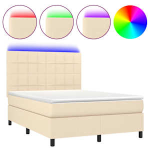 Box spring postel s matrací a LED krémová 140x190 cm textil - obrázek 2