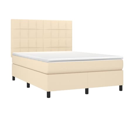 vidaXL Boxspring met matras en LED stof cr&egrave;mekleurig 140x190 cm