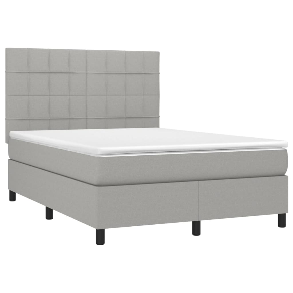 vidaXL Boxspring met matras en LED stof lichtgrijs 140x200 cm afbeelding