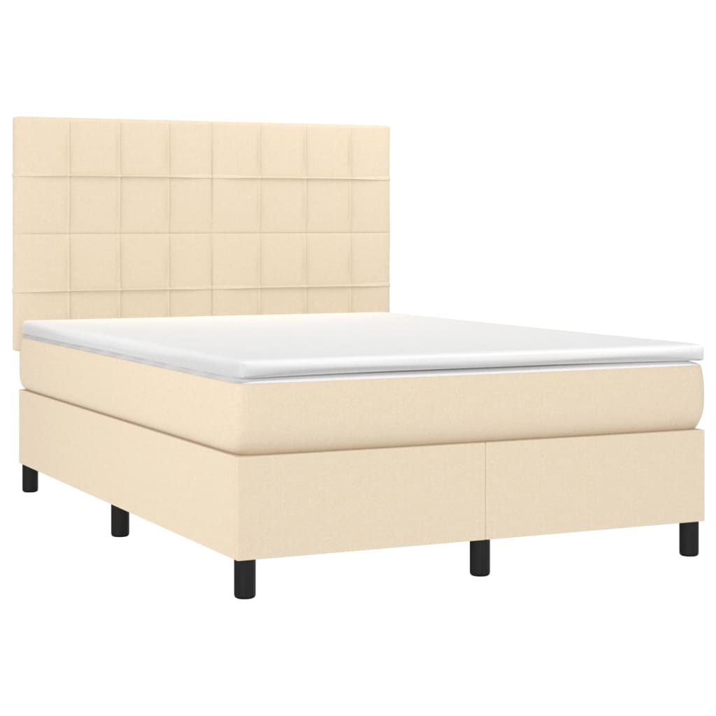 Krémszínű szövet rugós és LED-es ágy matraccal 140x200 cm 