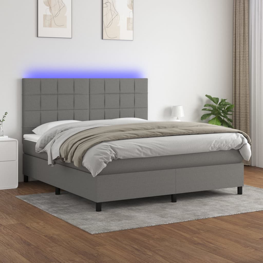 vidaXL Boxspringbett mit Matratze & LED Dunkelgrau 160x200 cm Stoff