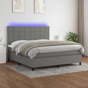 Box spring postelja z vzmetnico LED temno siva 160x200 cm blago