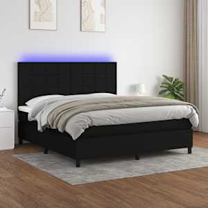 Box spring postelja z vzmetnico LED črna 160x200 cm blago