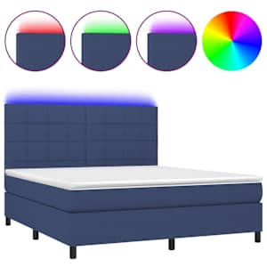 Box spring postelja z vzmetnico LED modra 160x200 cm blago - slika 2