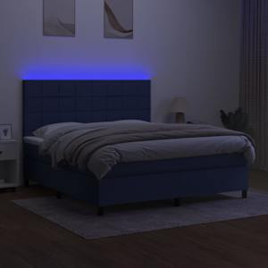 Box spring postelja z vzmetnico LED modra 160x200 cm blago - slika 4