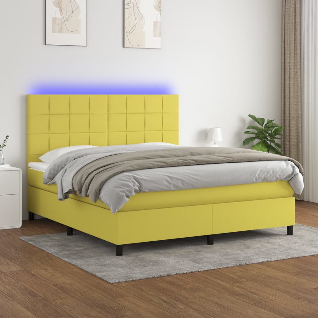 vidaXL Box spring postel s matrací a LED zelená 160x200 cm textil
