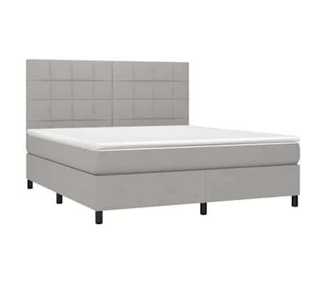 vidaXL Cama box spring c/ colch&atilde;o e LED 180x200 cm tecido cinza-claro