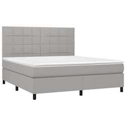 vidaXL Cama box spring c/ colch&atilde;o e LED 180x200 cm tecido cinza-claro